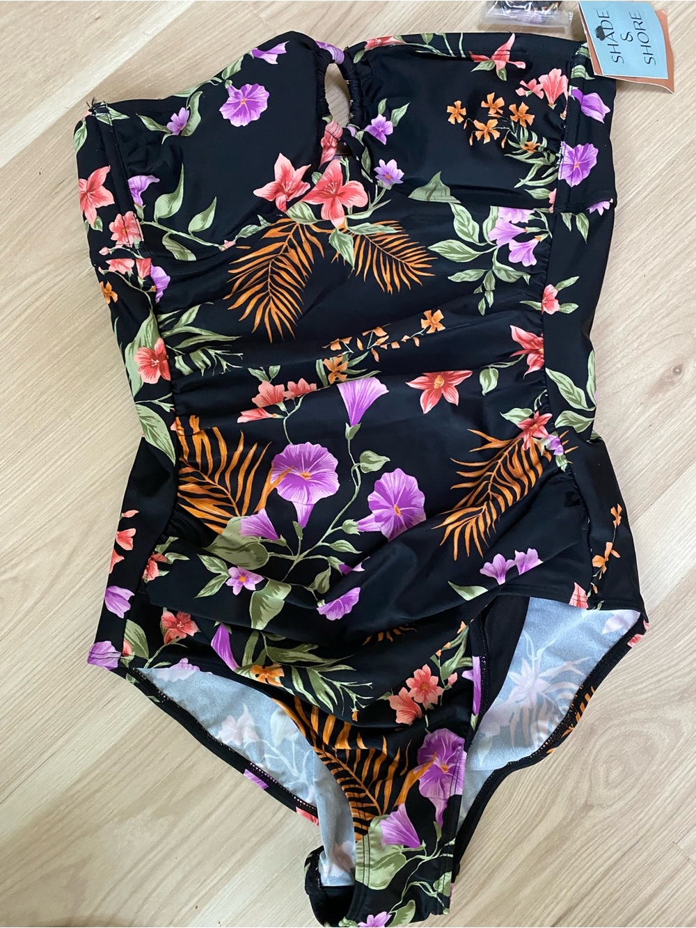 Floral Print Tummy Control Bandeau One Piece Swimsuit Shade &Shore Size M New
